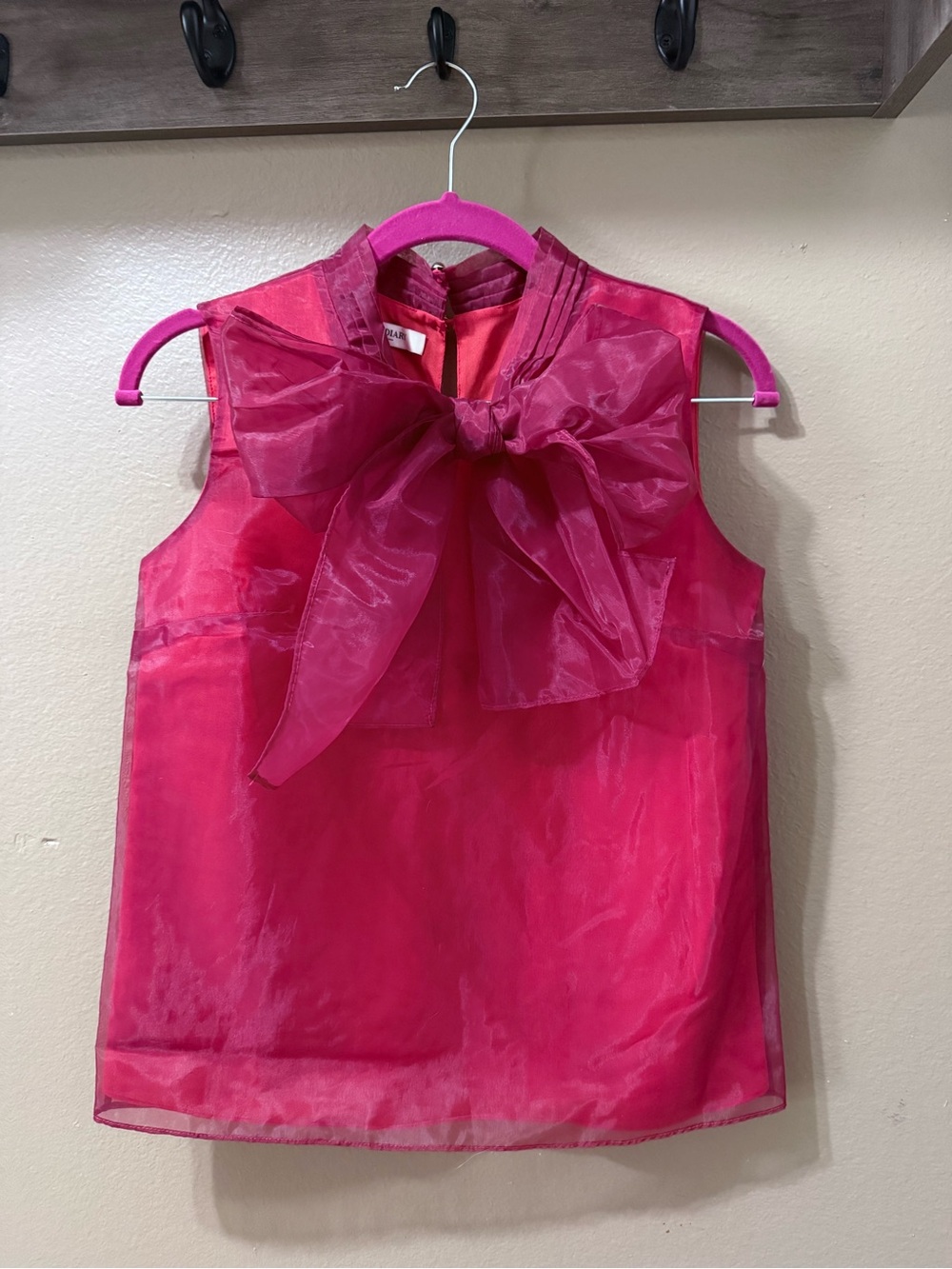 Cute Diary Magenta Sheer Organza Bow Tie Sleeveless Top - Hot Pink / Burgundy